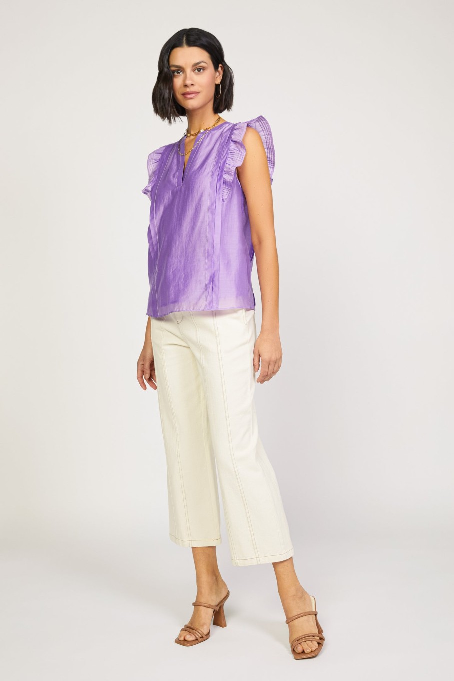 CURRENT AIR Ruffled Sleeveless Top Short Sleeve Tops