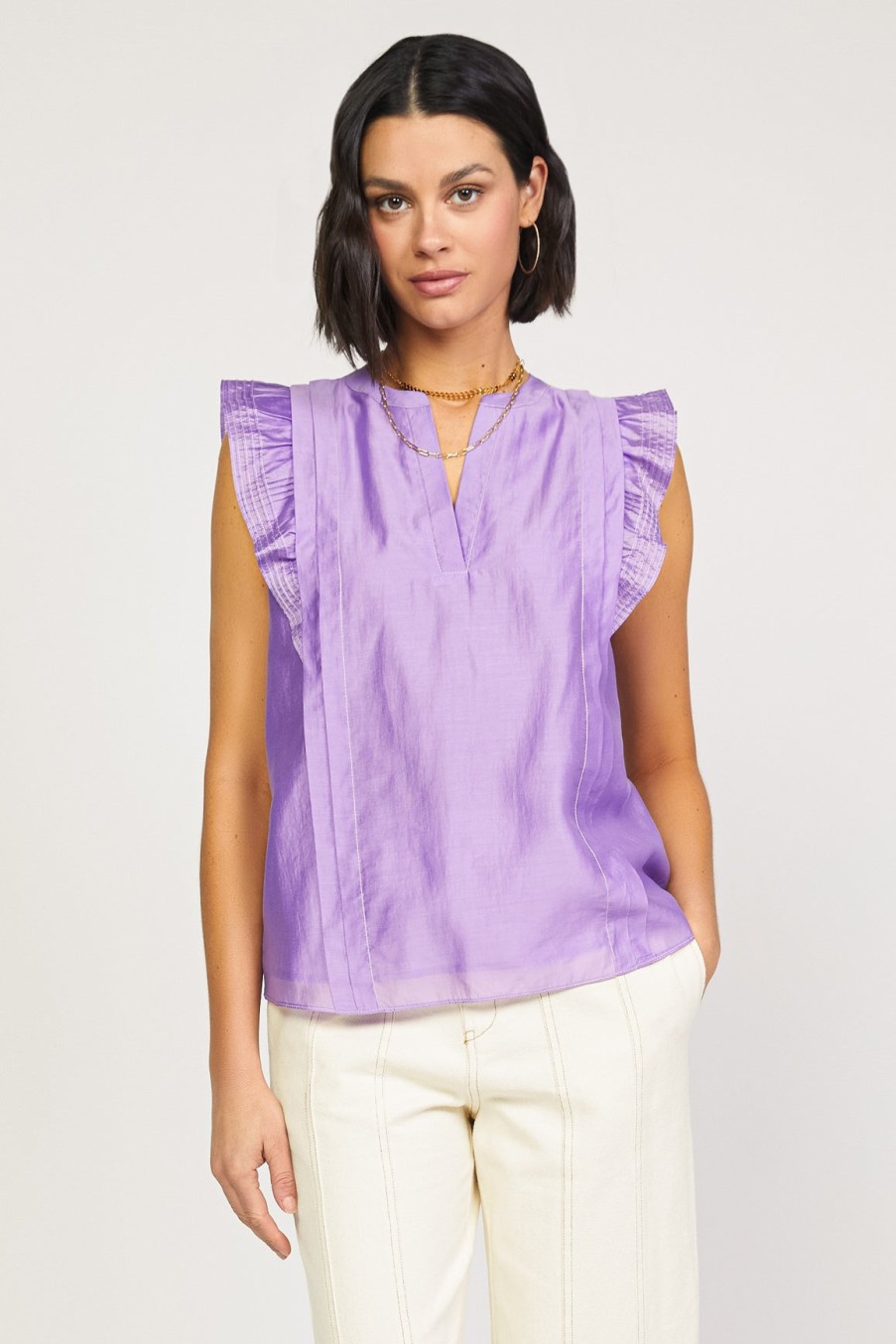CURRENT AIR Ruffled Sleeveless Top Short Sleeve Tops