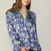CURRENT AIR Floral Border Print Blouse Long Sleeve Tops