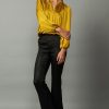 CURRENT AIR Yoke Shirred Blouse Long Sleeve Tops