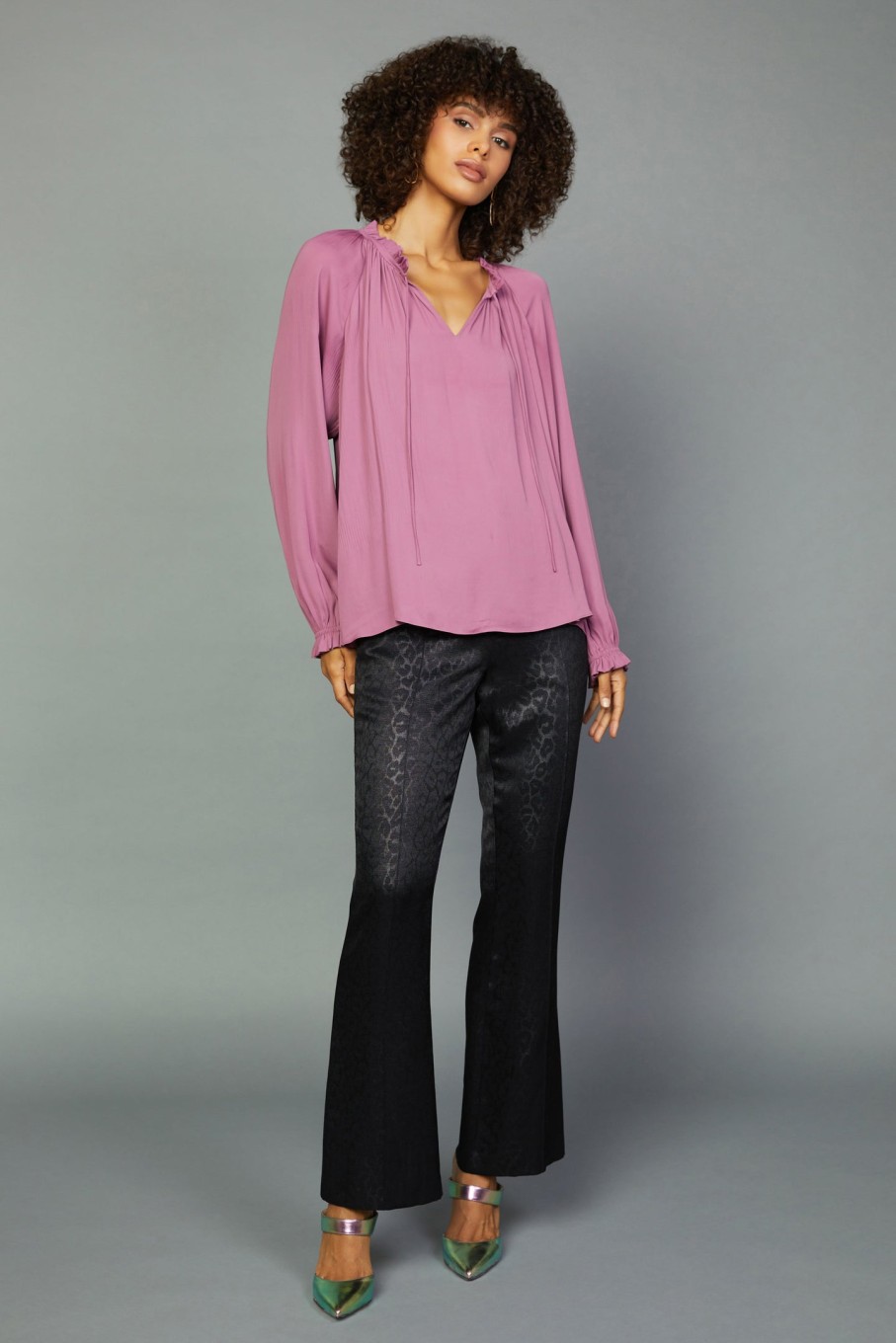 CURRENT AIR Charlotte Pleated Blouse Long Sleeve Tops