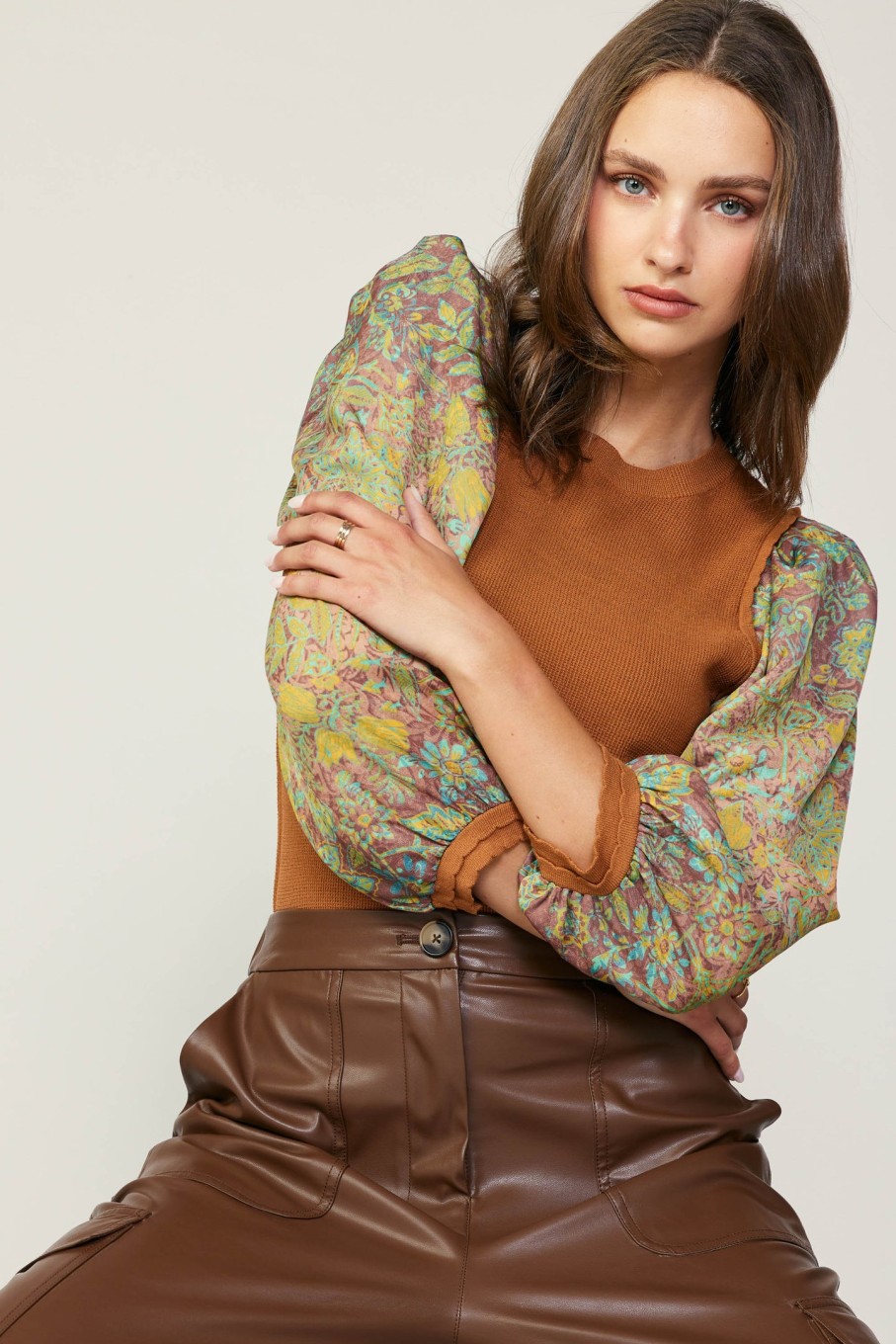 CURRENT AIR Contrast Sleeve Sweater Top Knitwear
