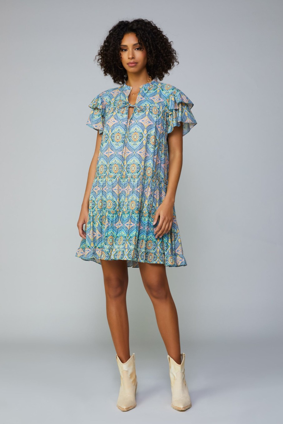 CURRENT AIR Geometric Tile Motif Mini Dress Mini Dresses