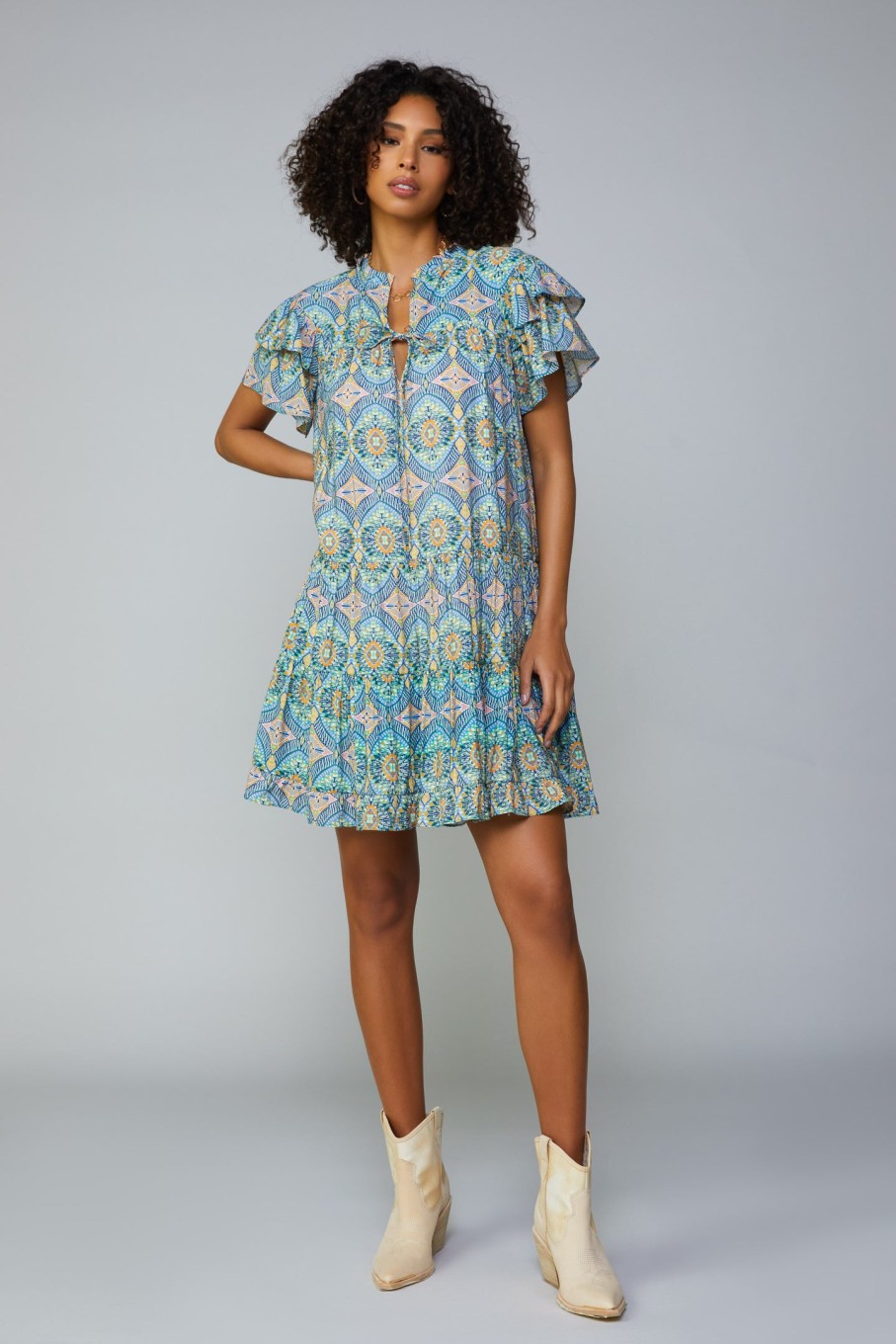 CURRENT AIR Geometric Tile Motif Mini Dress Mini Dresses