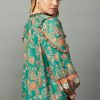 CURRENT AIR Border Ruffled Floral Blouse Long Sleeve Tops