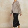 CURRENT AIR Split Neck Long Sleeve Top Blouses