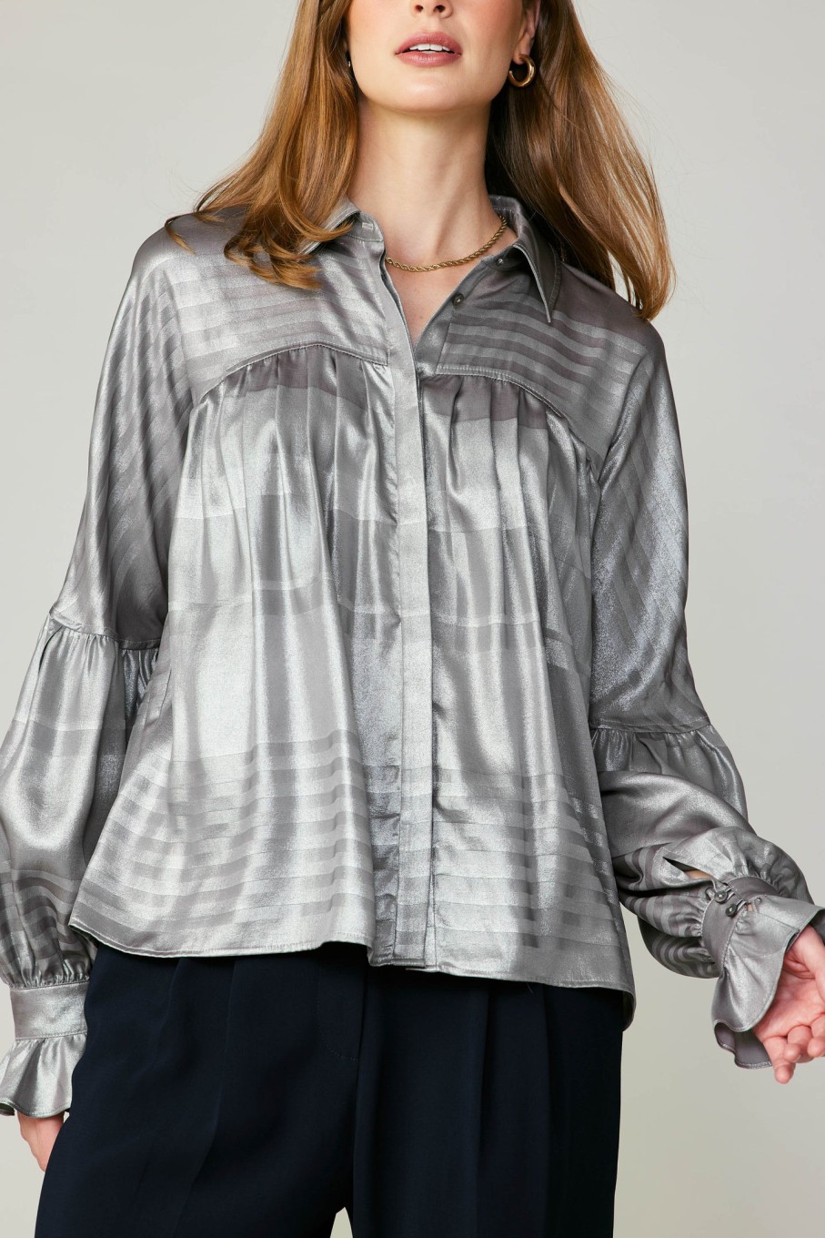 CURRENT AIR Metallic Pleated Shirt Blouses