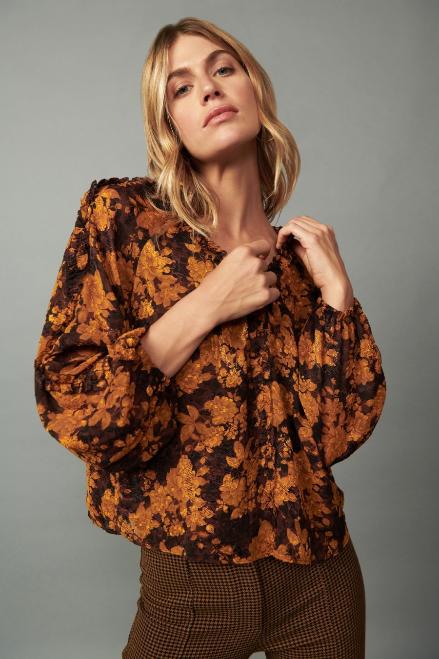 CURRENT AIR Orange Picot Stitch Blouse Blouses
