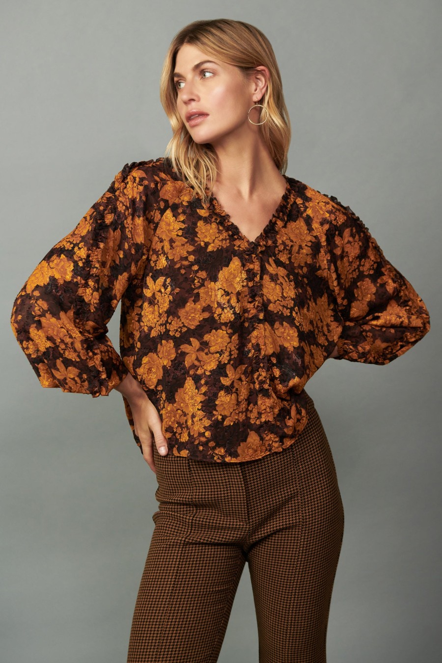 CURRENT AIR Orange Picot Stitch Blouse Blouses
