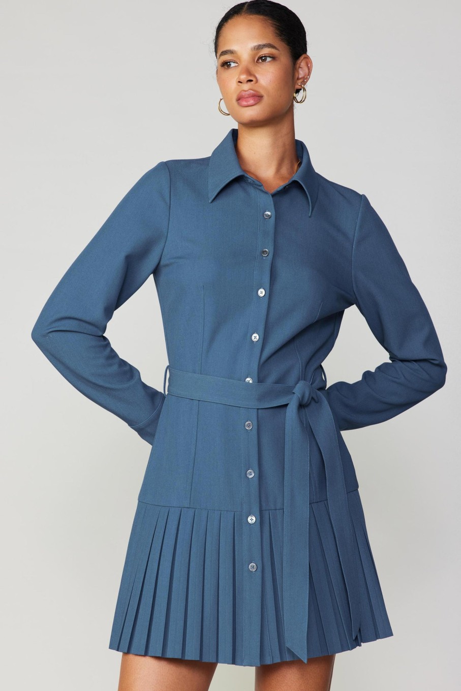 CURRENT AIR Pleated Buttondown Shirt Dress Mini Dresses