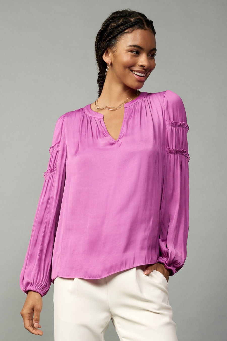 CURRENT AIR Tiered Ruffled Sleeve Blouse Blouses
