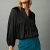 CURRENT AIR Yoke Shirred Blouse Long Sleeve Tops