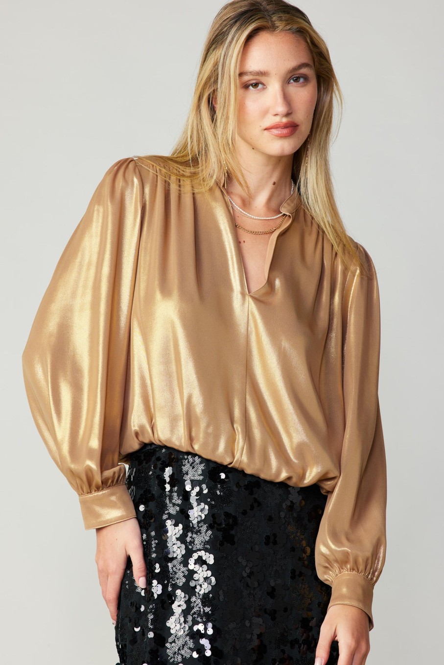 CURRENT AIR Metallic Bubble Hem Blouse Blouses