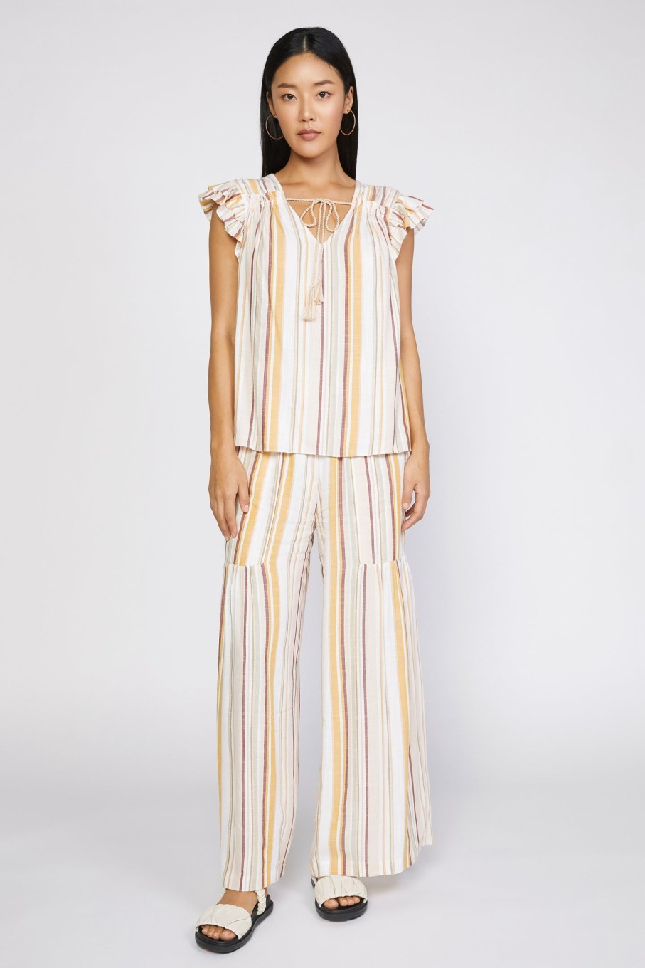 CURRENT AIR Striped Flutter Sleeve Top Sleeveless Tops