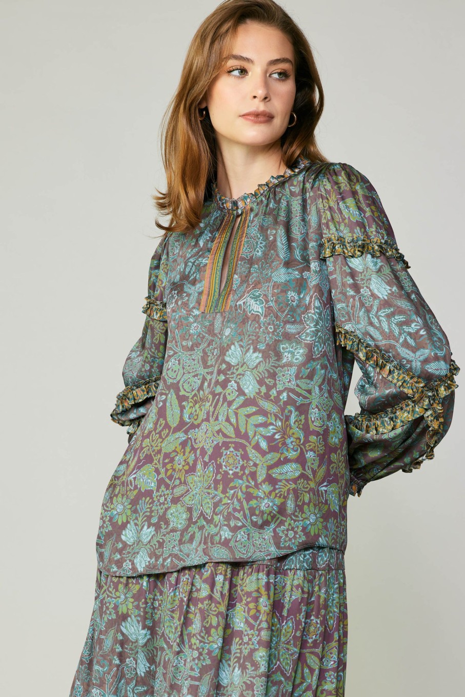 CURRENT AIR Border Printed Floral Blouse Blouses