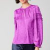 CURRENT AIR Jacquard Ruffled Blouse Long Sleeve Tops