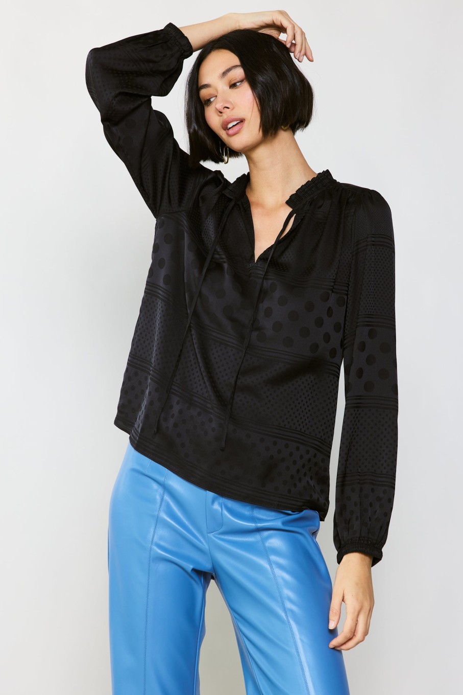 CURRENT AIR Jacquard Split Neck Blouse Blouses