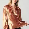 CURRENT AIR Lustrous Cuffed Blouse Long Sleeve Tops