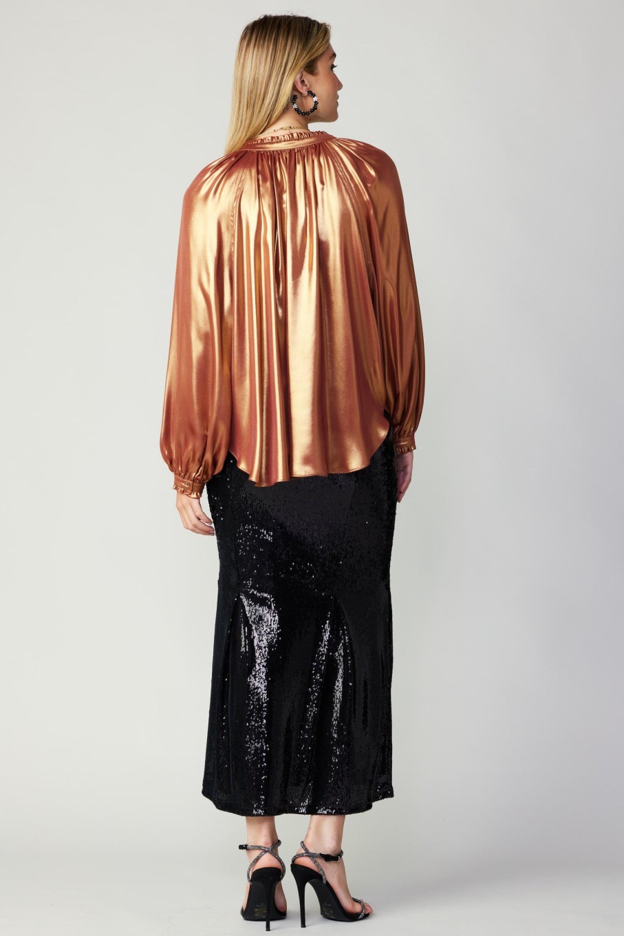 CURRENT AIR Lustrous Cuffed Blouse Long Sleeve Tops