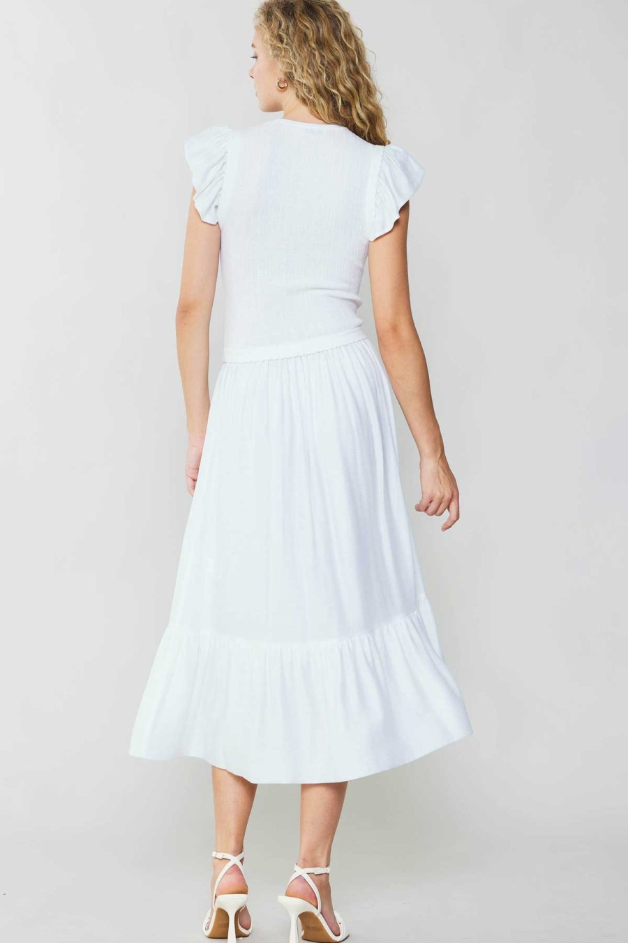 CURRENT AIR Ruffled Sleeve Sweater Dress Midi Dresses