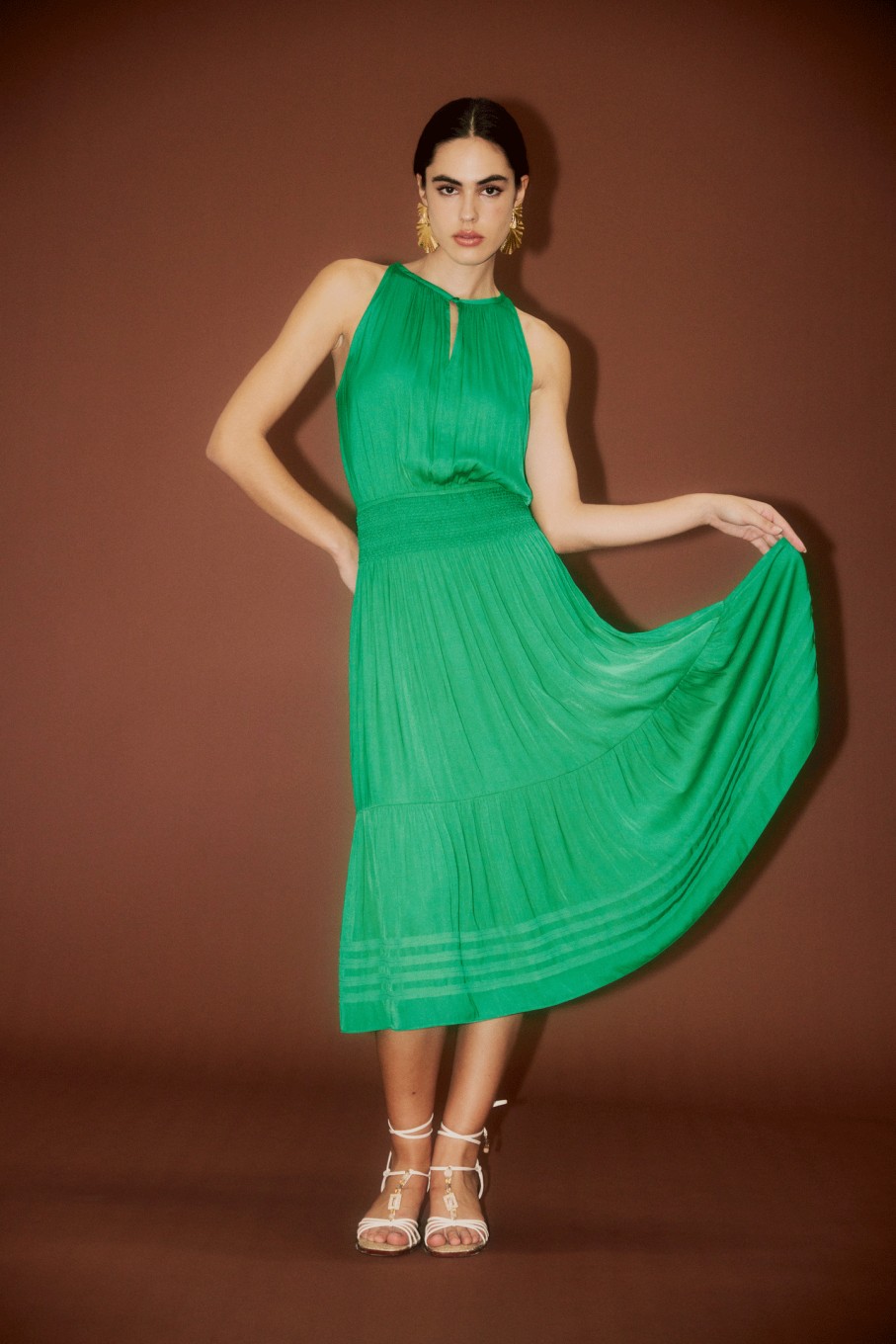 CURRENT AIR Halter Smocked Midi Dress Midi Dresses