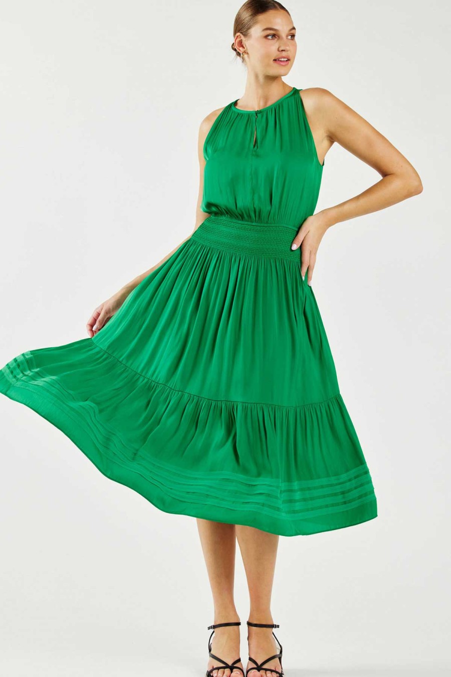 CURRENT AIR Halter Smocked Midi Dress Midi Dresses