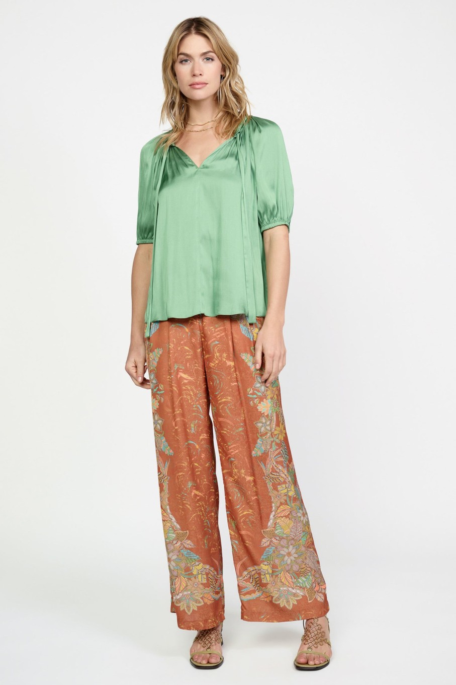CURRENT AIR Tie Neck Short Sleeve Top Short Sleeve Tops