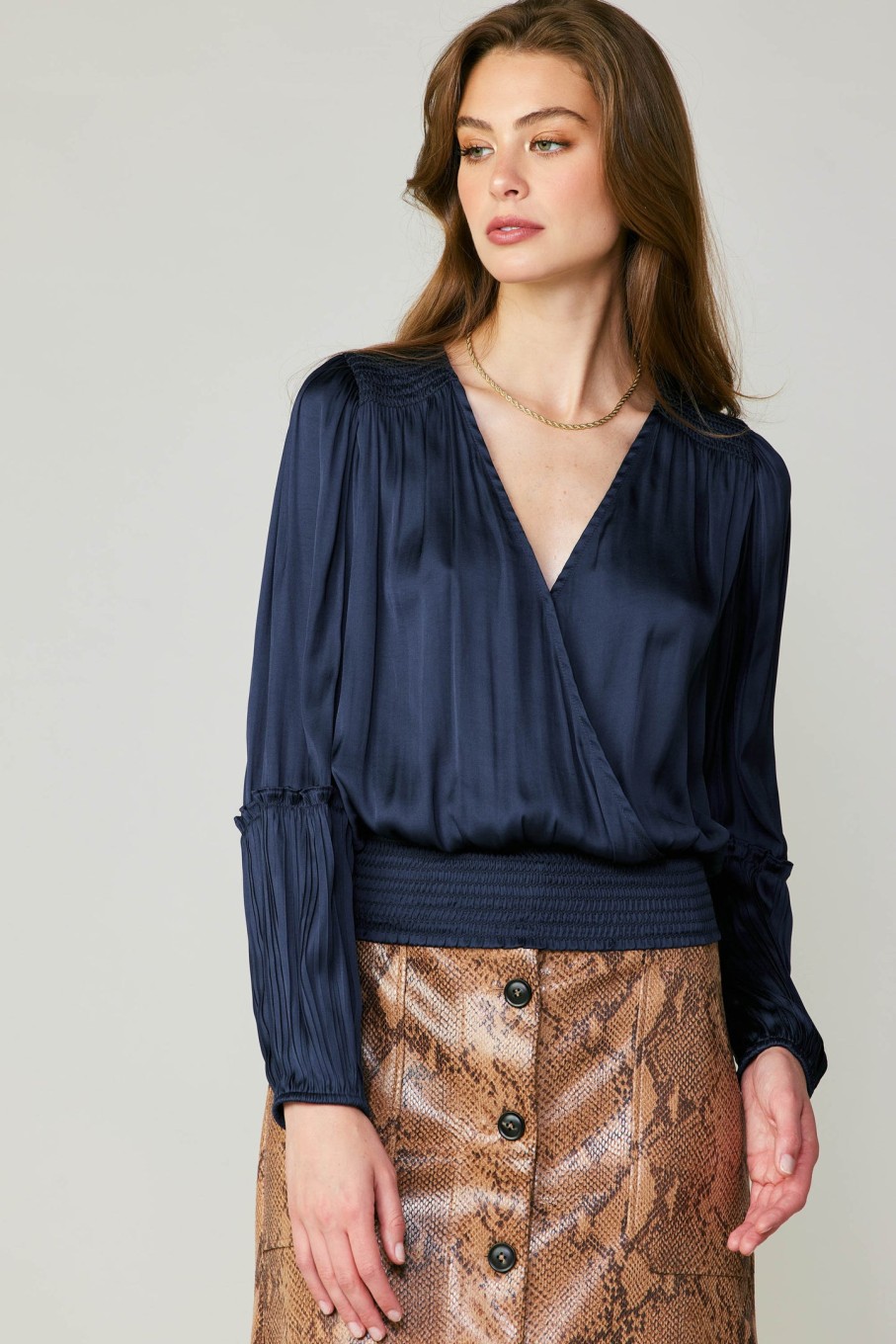 CURRENT AIR Pleated Surplice Blouse Blouses