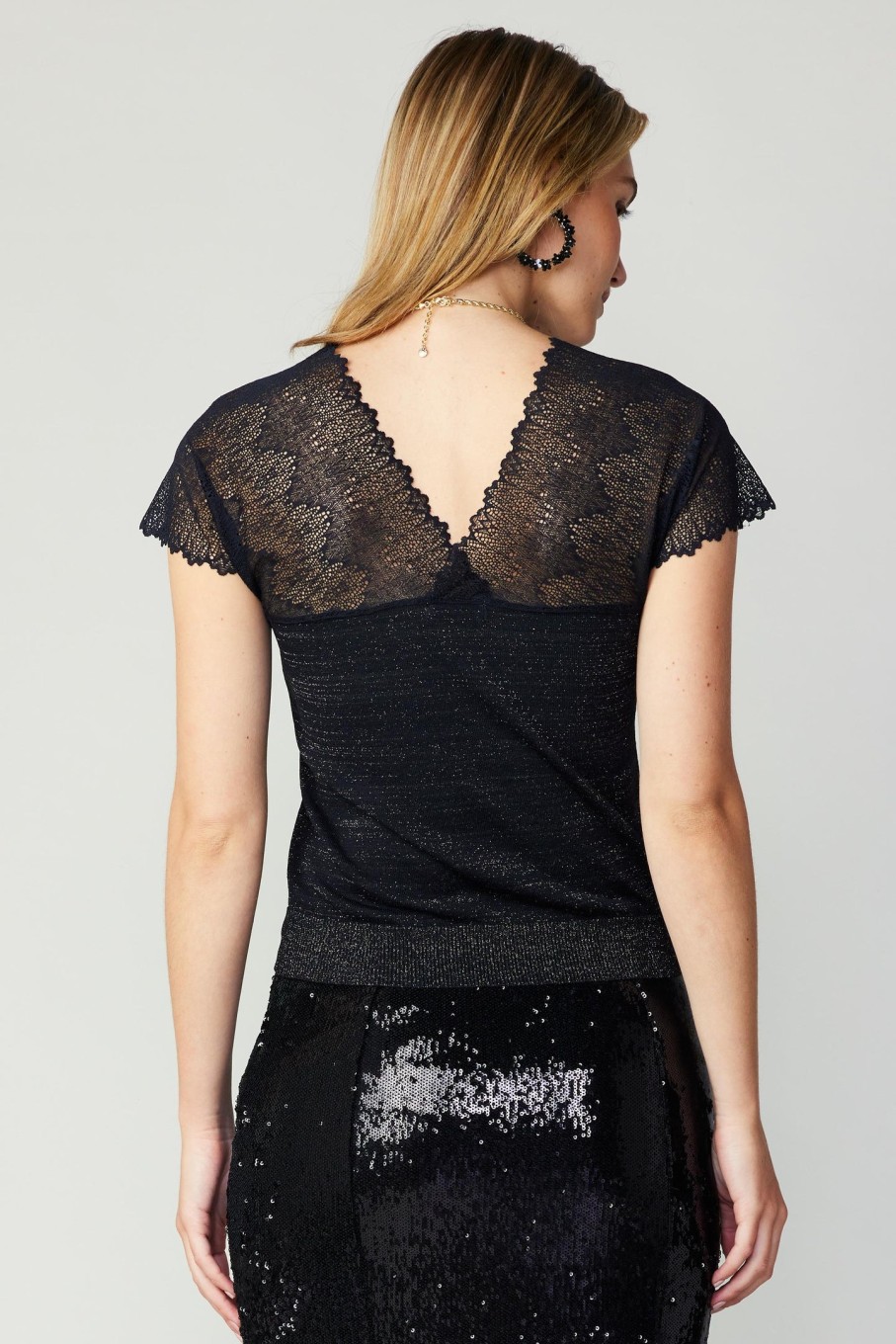 CURRENT AIR Metallic Lace Sweater Top Sweaters