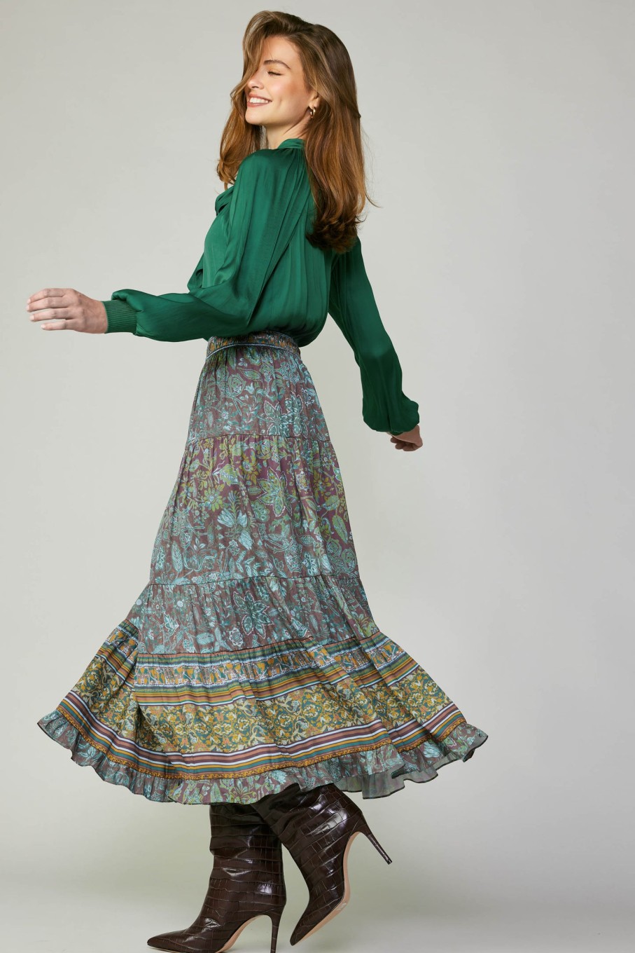 CURRENT AIR Border Printed Floral Skirt Sets