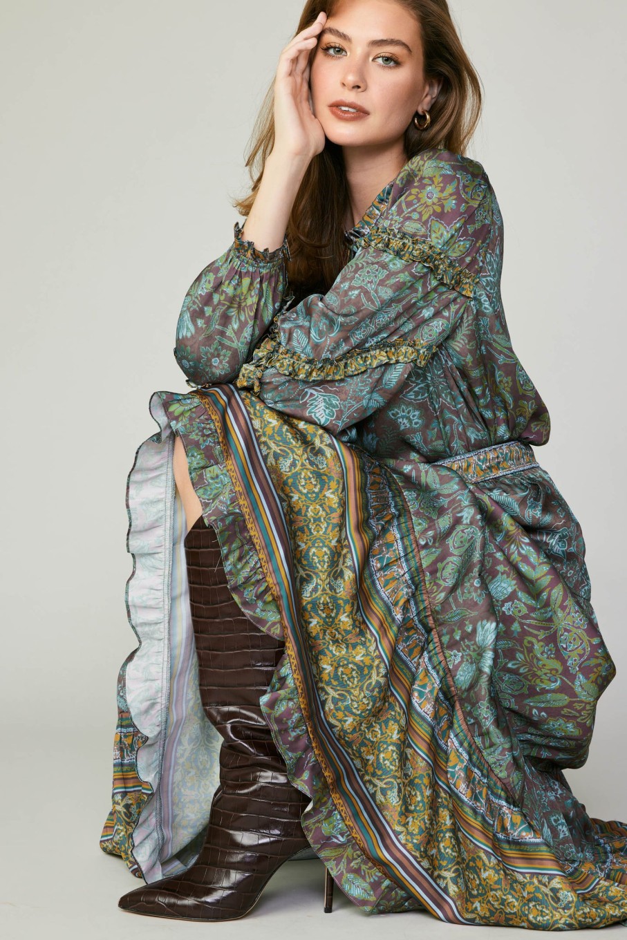 CURRENT AIR Border Printed Floral Skirt Sets