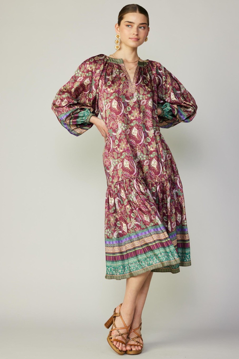 CURRENT AIR Paisley Border Print Midi Dress Midi Dresses
