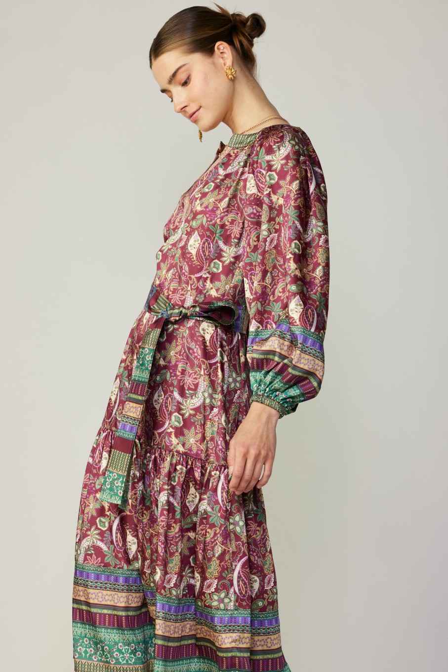 CURRENT AIR Paisley Border Print Midi Dress Midi Dresses