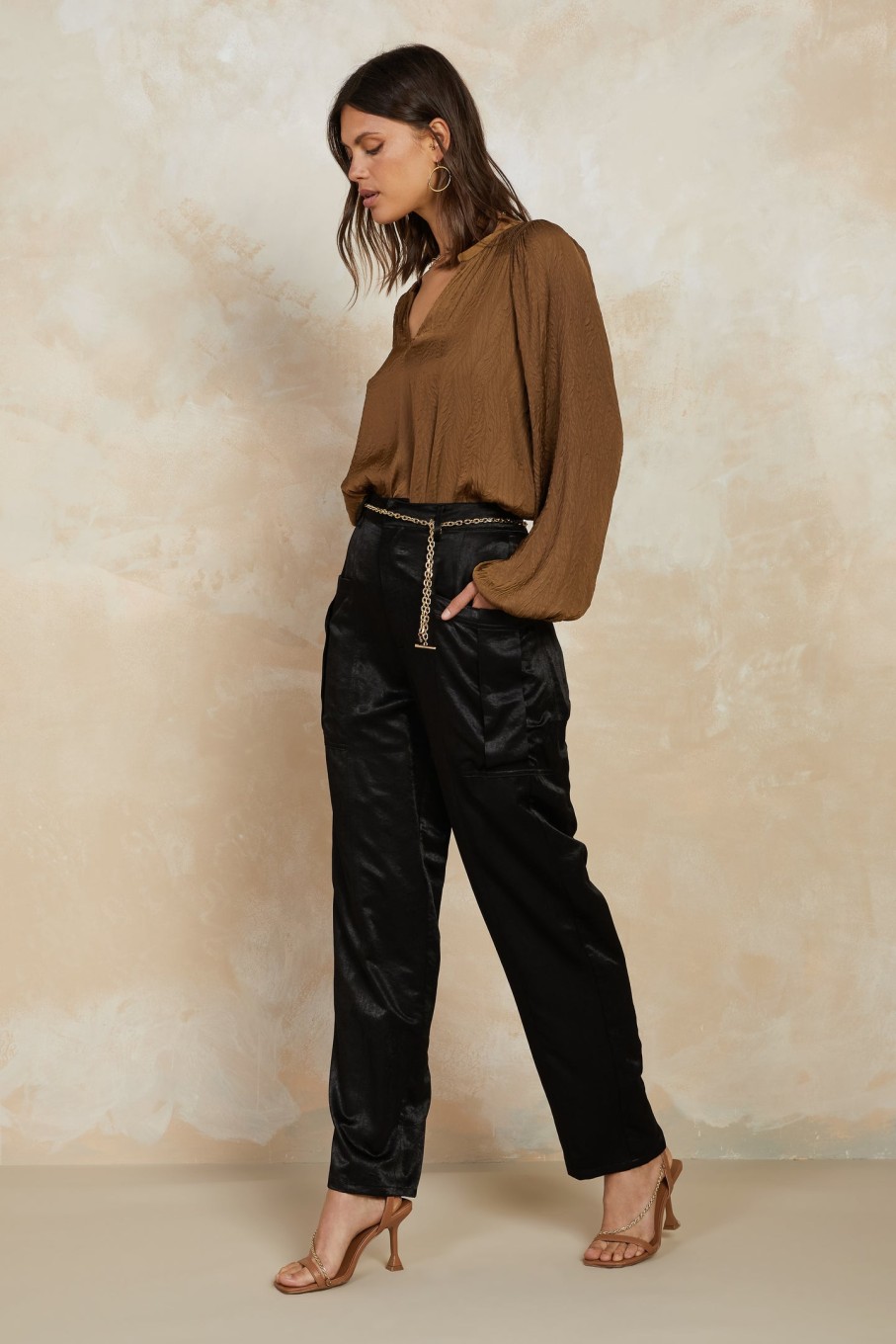 CURRENT AIR Crinkle Texture Blouse Long Sleeve Tops