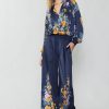 CURRENT AIR Floral Motif Wide Pants Pants
