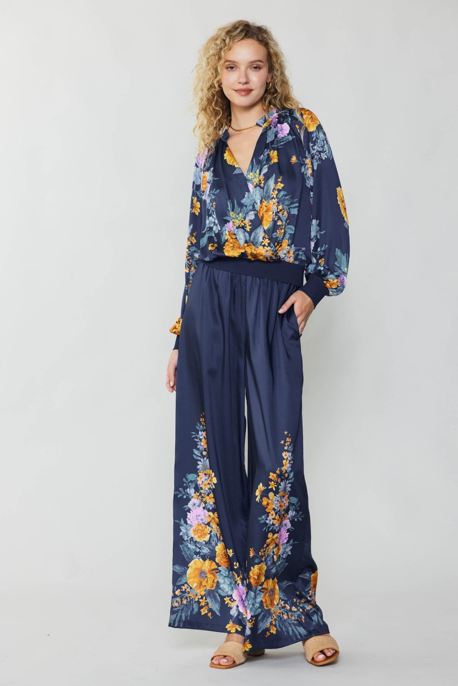 CURRENT AIR Floral Motif Wide Pants Pants