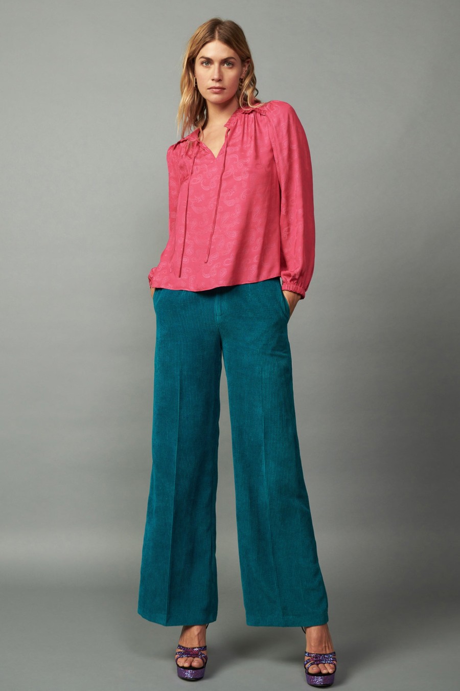 CURRENT AIR Paisley Split Neck Blouse Blouses