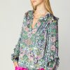 CURRENT AIR Ruffle Trim Blouse Long Sleeve Tops