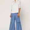 CURRENT AIR Ruffled Sleeve Jacquard Top Long Sleeve Tops