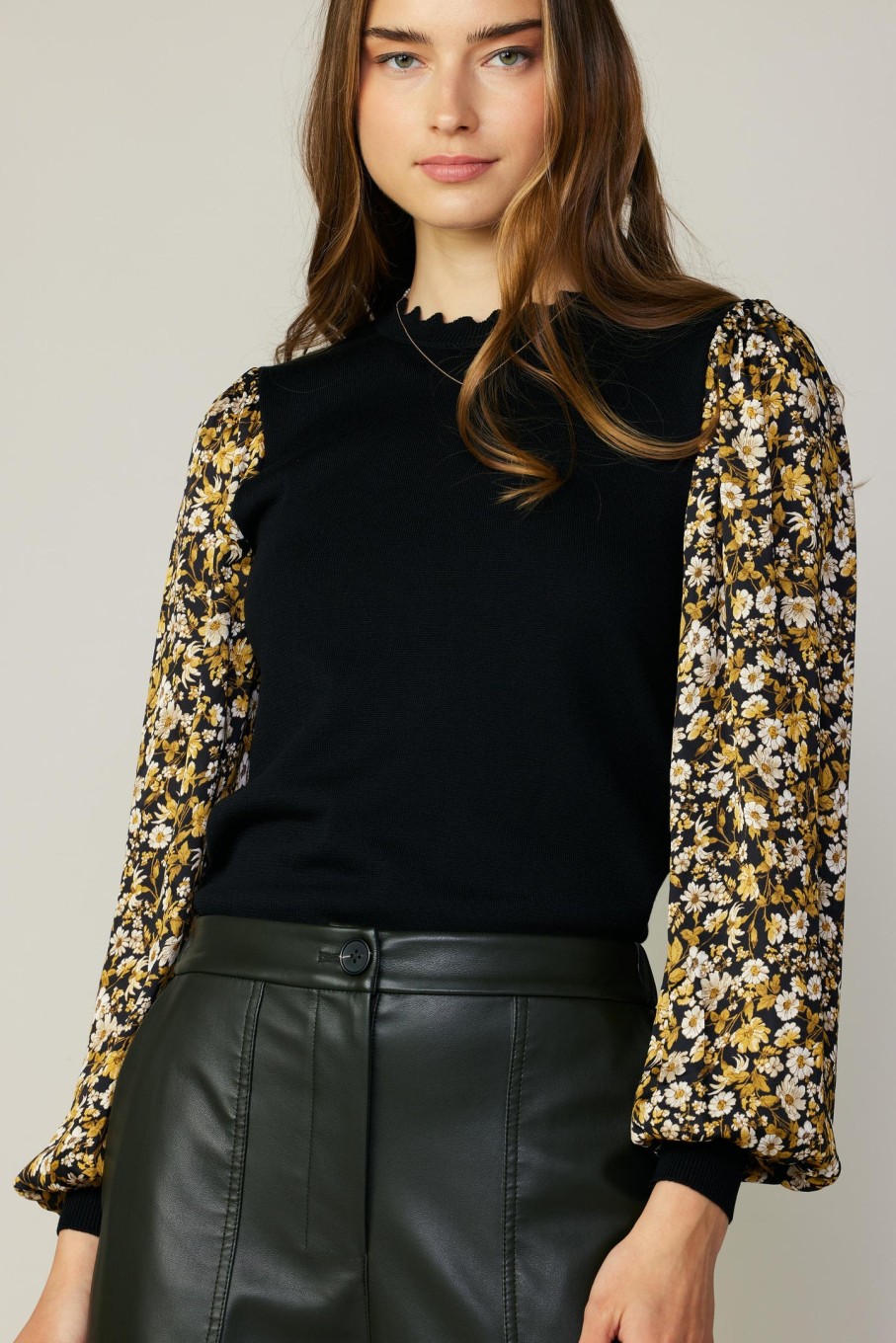 CURRENT AIR Floral Contrast Sweater Top Knitwear