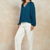 CURRENT AIR Crinkle Texture Blouse Long Sleeve Tops