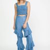 CURRENT AIR Chambray Smocked Crop Top Blouses