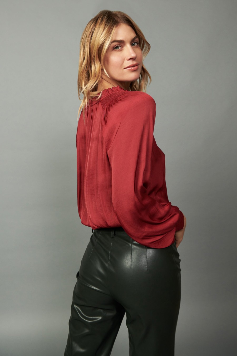 CURRENT AIR Ruffled Surplice Blouse Long Sleeve Tops