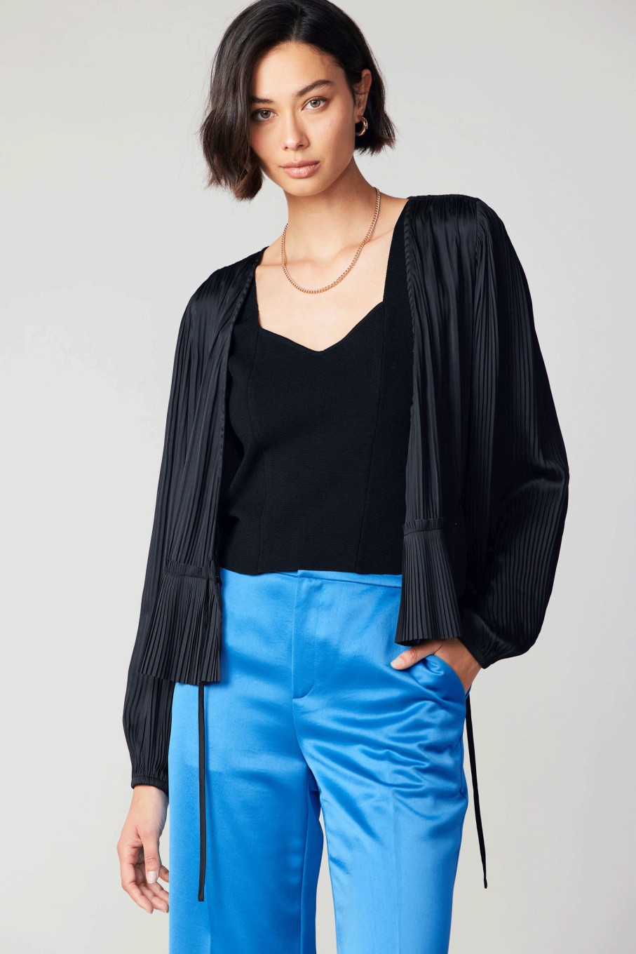 CURRENT AIR Pleated Wrap Top Long Sleeve Tops