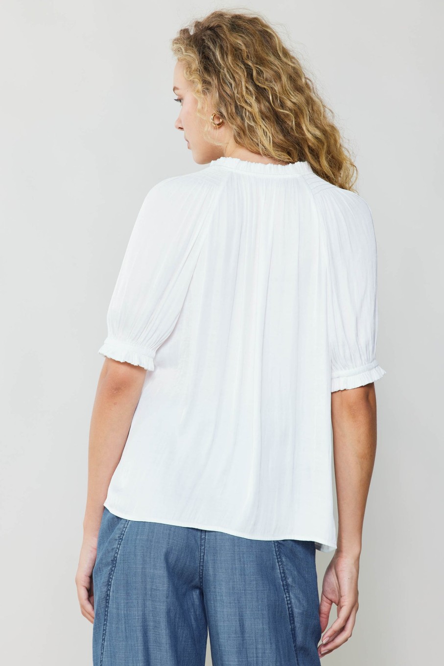 CURRENT AIR Ruffled Cuff Blouse Short Sleeve Tops