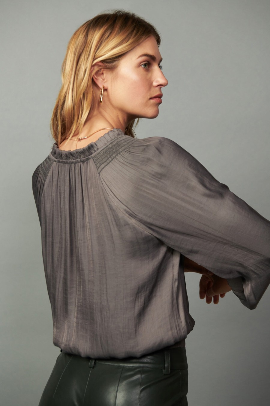 CURRENT AIR Ruffled Surplice Blouse Long Sleeve Tops