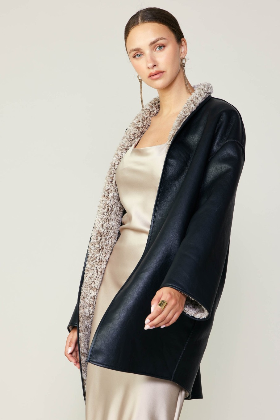 CURRENT AIR Reversible Faux Fur & Leather Coat Coats & Jackets