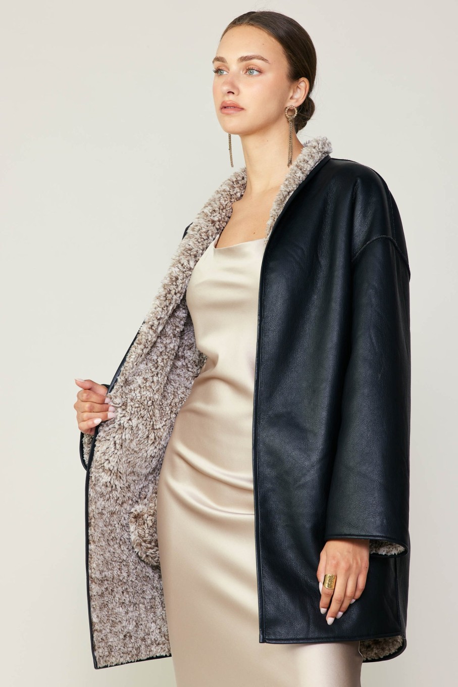 CURRENT AIR Reversible Faux Fur & Leather Coat Coats & Jackets