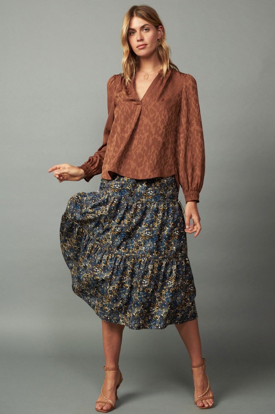 CURRENT AIR Autumn Split Neck Blouse Blouses