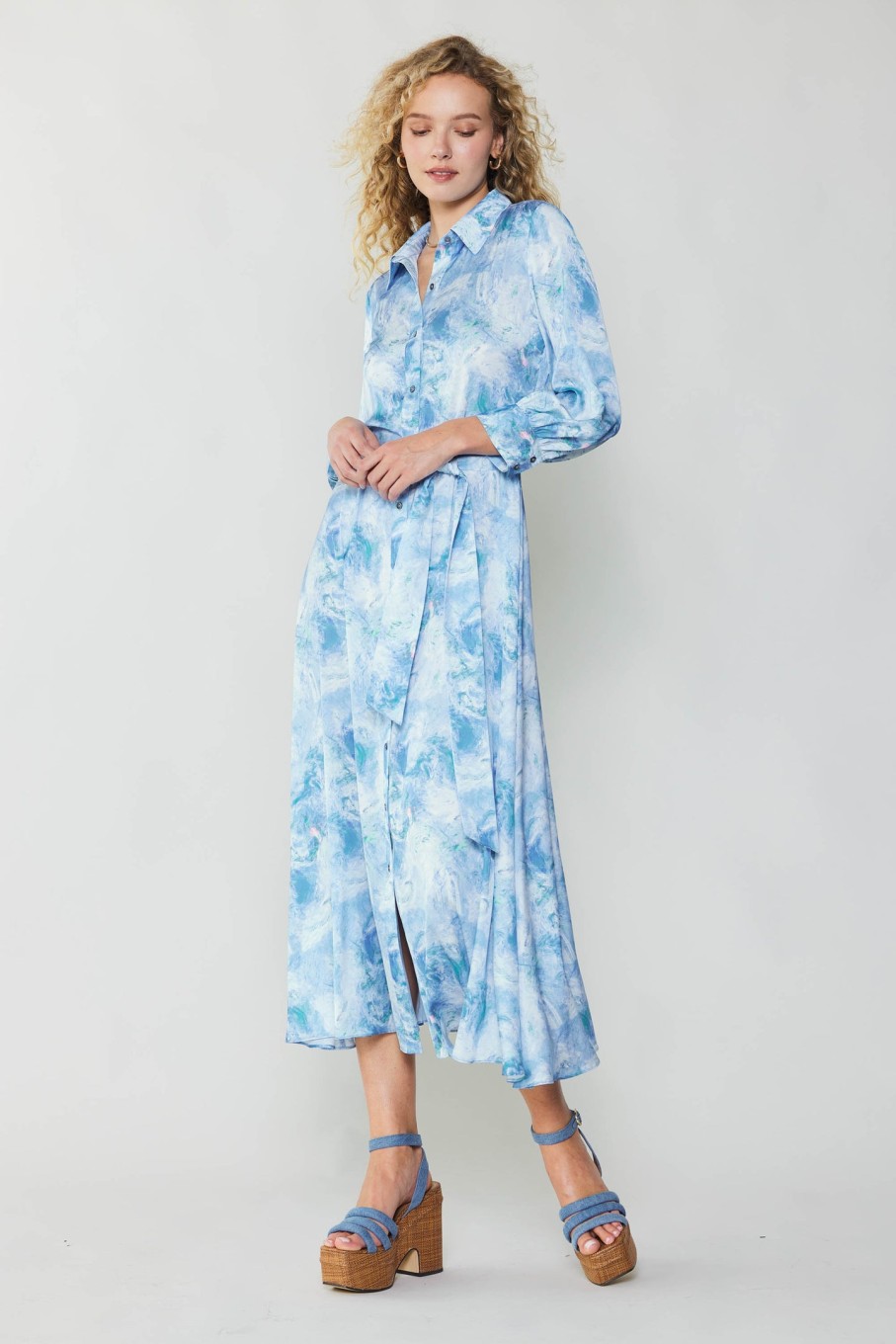 CURRENT AIR Marbled Motif Buttondown Dress Maxi Dresses